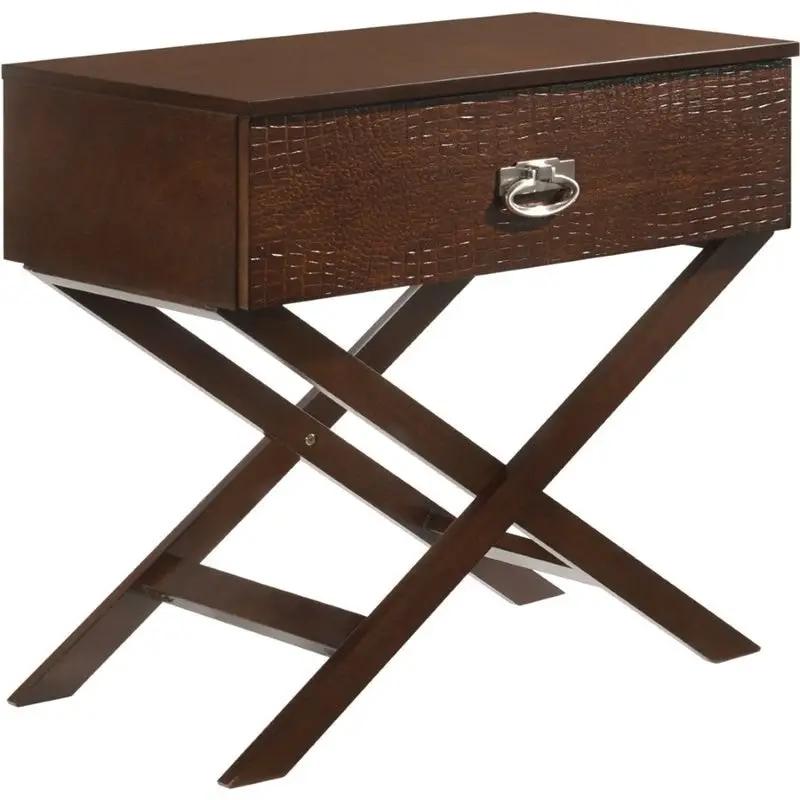 Cappuccino Brown Wood 1-Drawer End Table Nightstand with X Legs by HomePacific