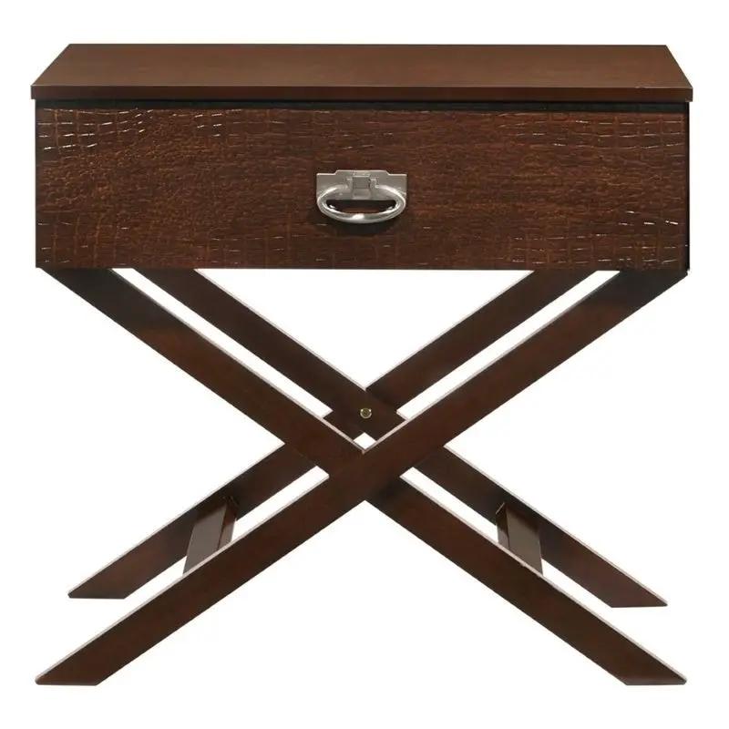 Cappuccino Brown Wood 1-Drawer End Table Nightstand with X Legs by HomePacific