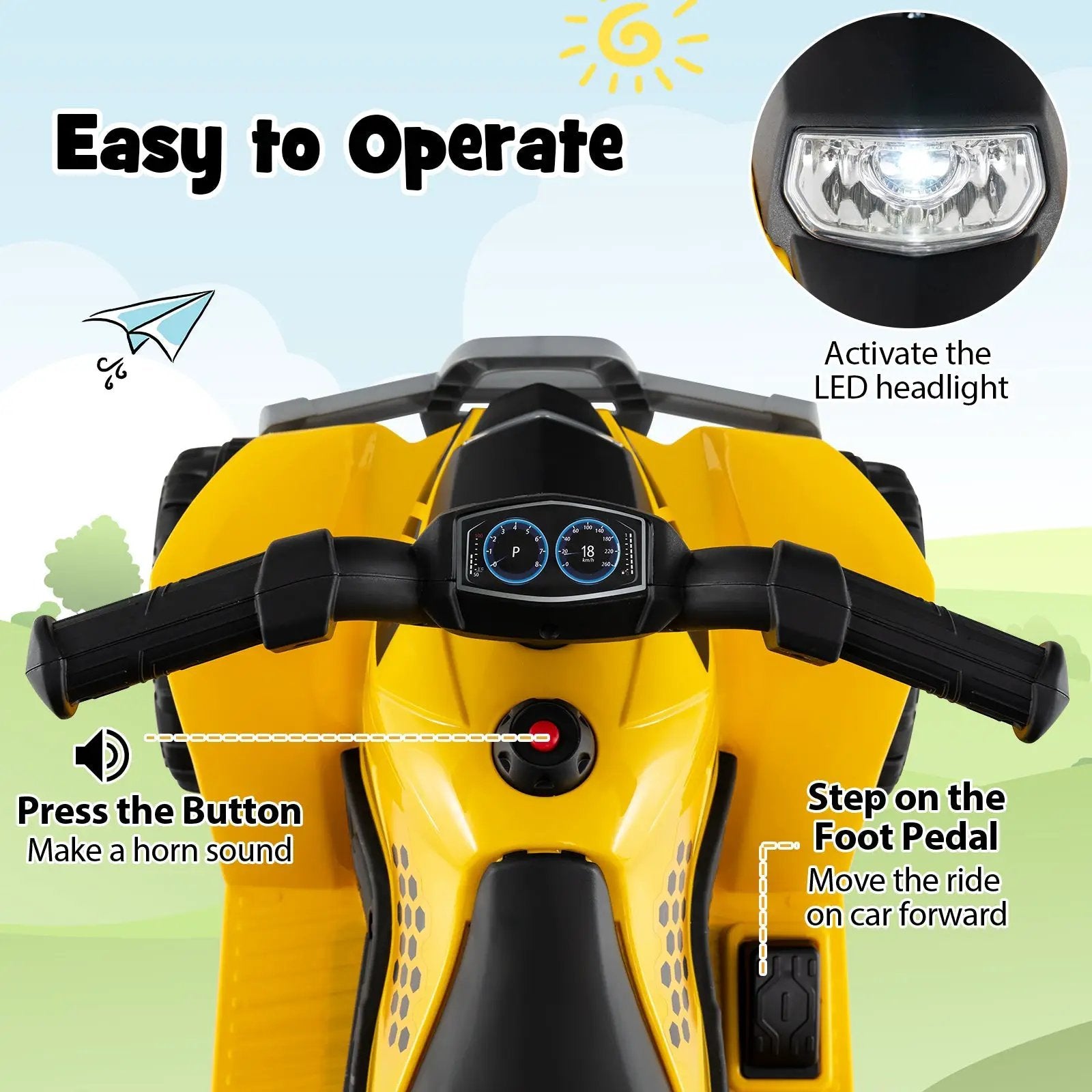6V Kids Ride on ATV CAT-Licensed with Horn Sound for 18-36 Months Old-Yellow by DirectDeals