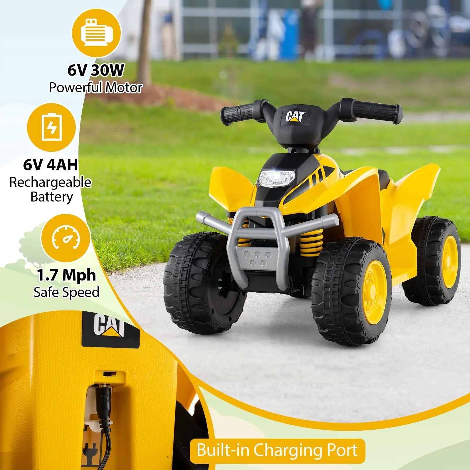 6V Kids Ride on ATV CAT-Licensed with Horn Sound for 18-36 Months Old-Yellow by DirectDeals