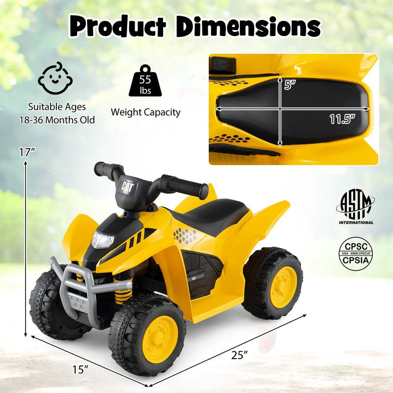 6V Kids Ride on ATV CAT-Licensed with Horn Sound for 18-36 Months Old-Yellow by DirectDeals