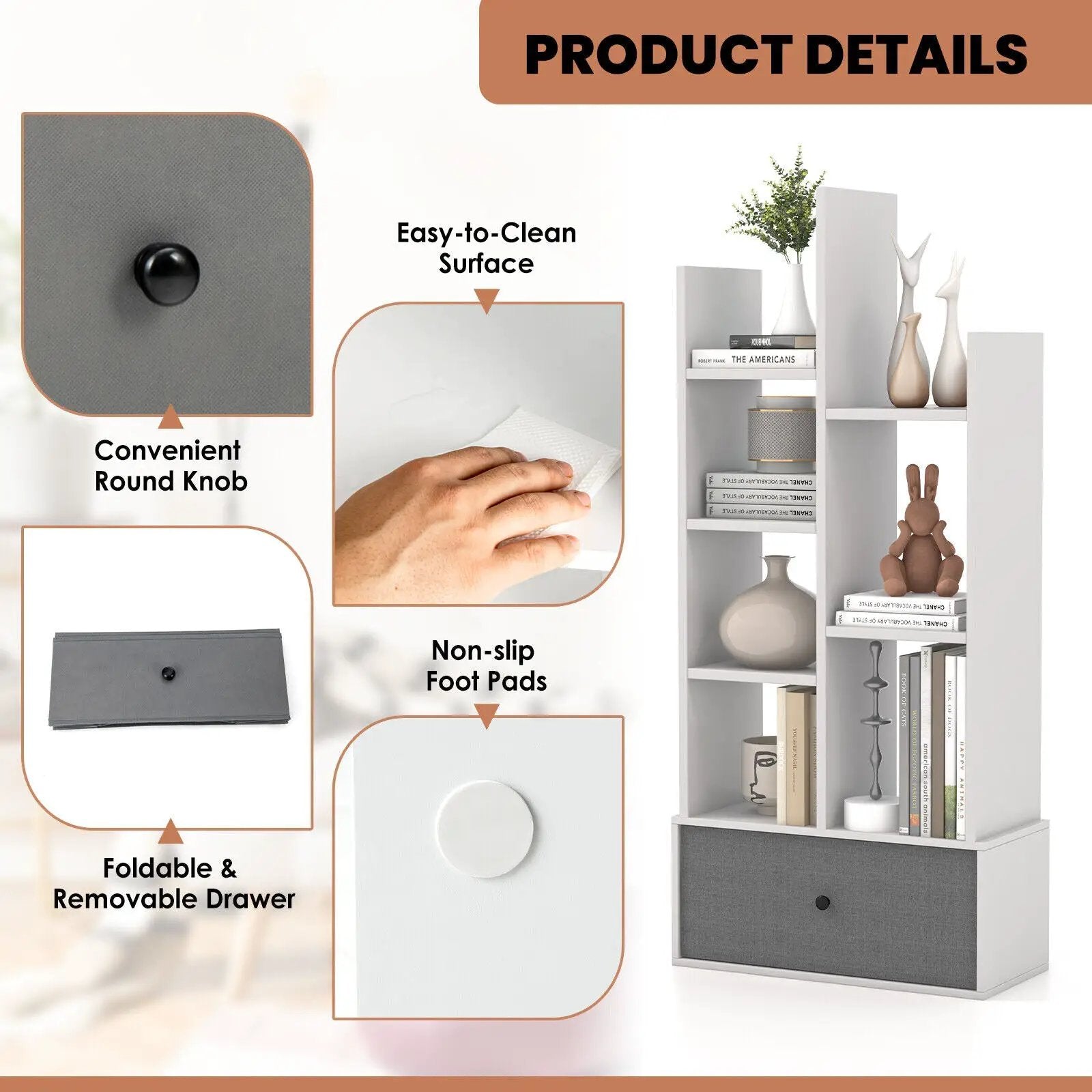 7-Tier Open-Back Bookshelf with Drawer by DirectDeals