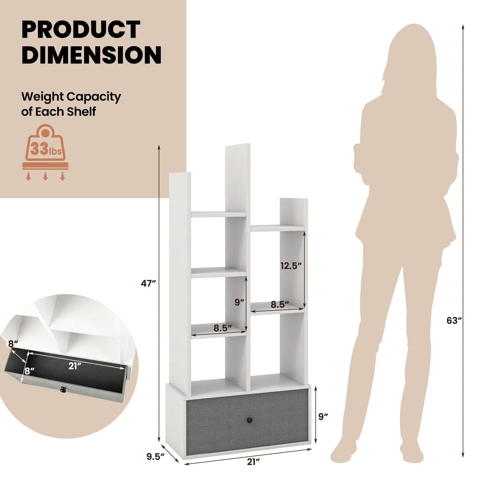 7-Tier Open-Back Bookshelf with Drawer by DirectDeals