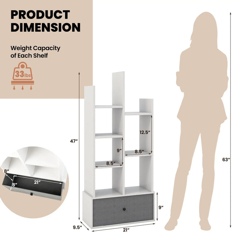 7-Tier Open-Back Bookshelf with Drawer by DirectDeals