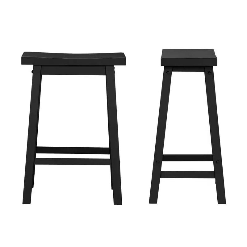 Set of 2 Farmhouse Counter Height Saddle Barstool in Charcoal Black Wood Finish by HomePacific