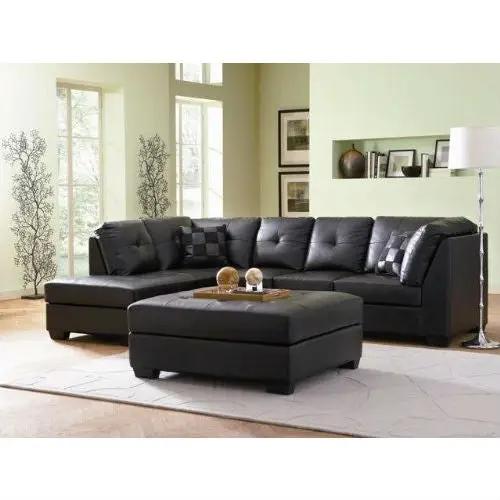 Black Bonded Leather Sectional Sofa with Left Side Chaise by HomePacific