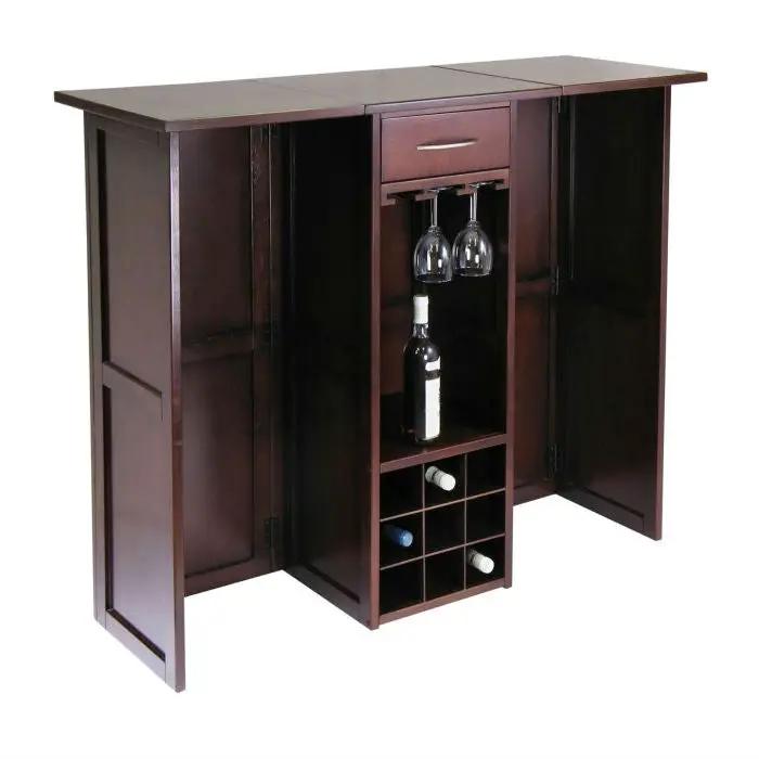 9 Bottle Walnut Wine Bottle Rack Mini Bar Expandable Counter by HomePacific