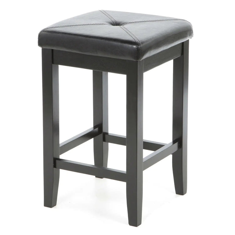Set of 2 - Black Bar Stools 24-inch High w/ Cushion Faux Leather Seat by HomePacific