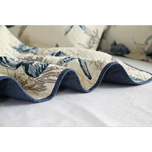 Queen size 100-Percent Cotton 3-Piece Bedspread Quilt Set Ocean Beach Sea Shells Marine Starfish by HomePacific