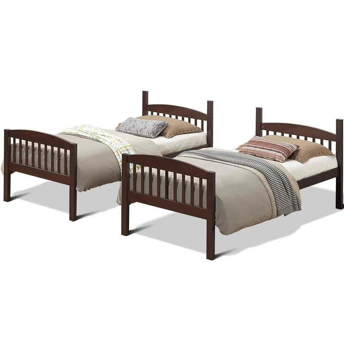Twin over Twin Wooden Bunk Bed with Ladder in Dark Brown Finish by HomePacific