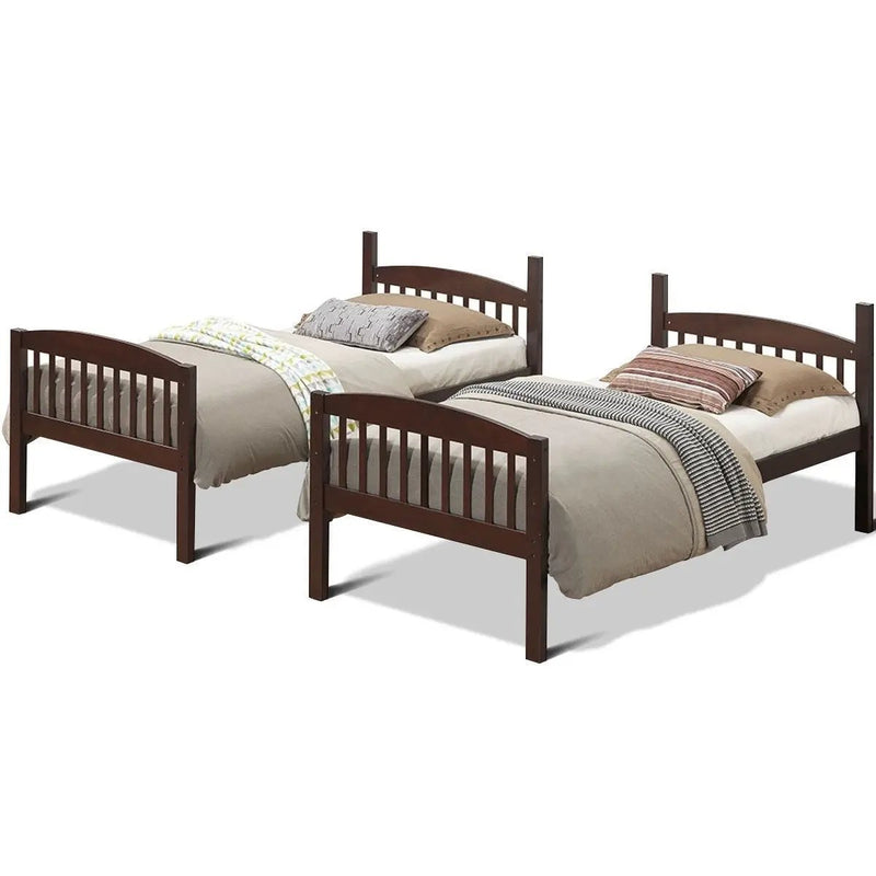 Twin over Twin Wooden Bunk Bed with Ladder in Dark Brown Finish by HomePacific
