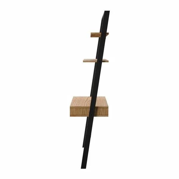 Farmhouse Rustic Oak Black Leaning Ladder Writing Desk 2 Shelves by HomePacific
