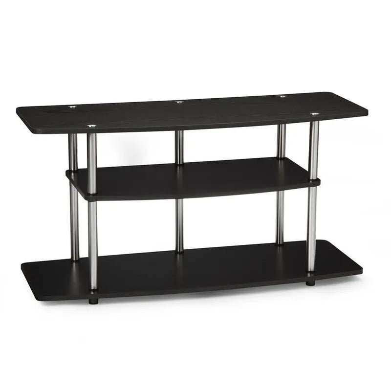 3-Tier Flat Screen TV Stand in Black Wood Grain / Stainless Steel by HomePacific