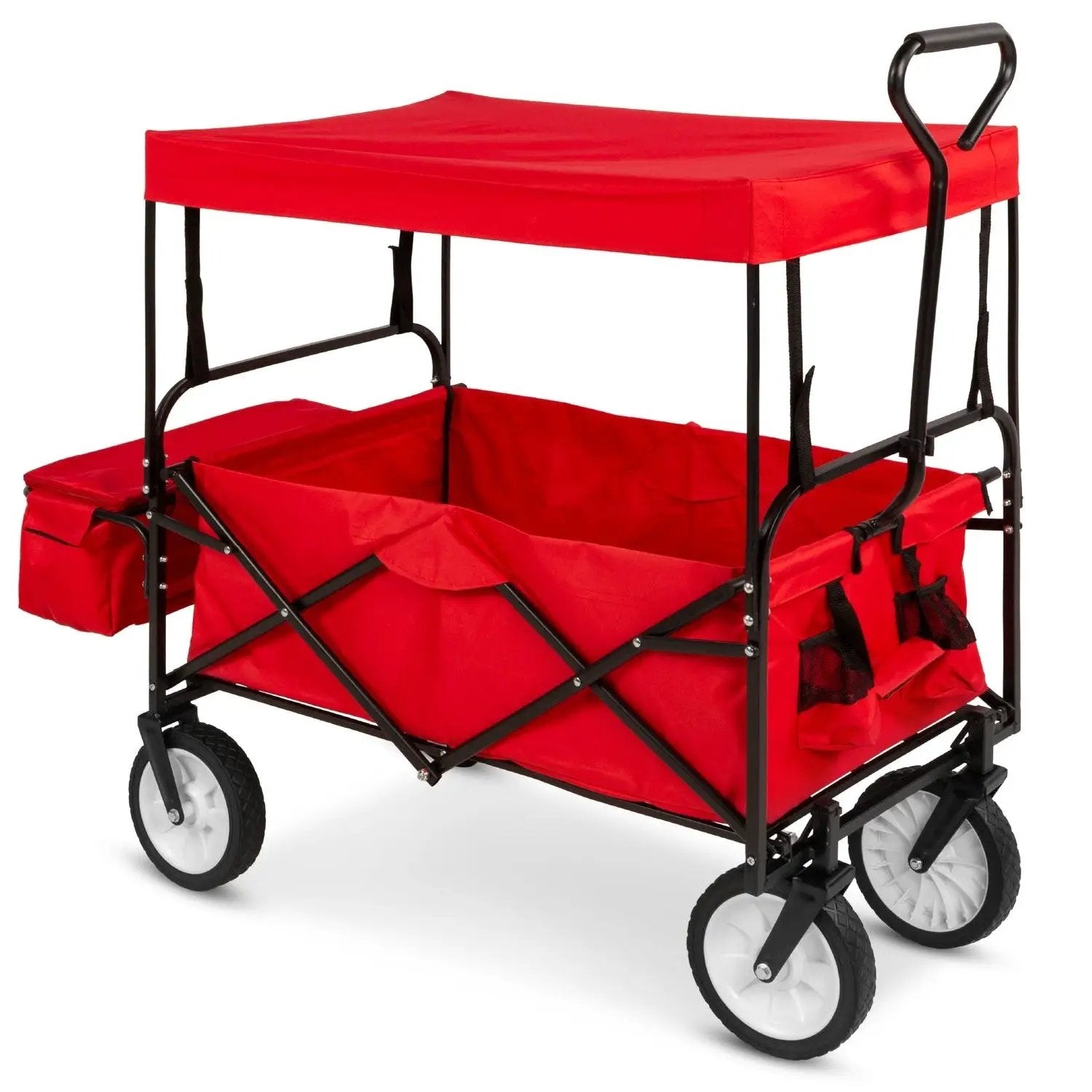 Collapsible Utility Wagon Cart Indoor/Outdoor with Canopy - Red by HomePacific