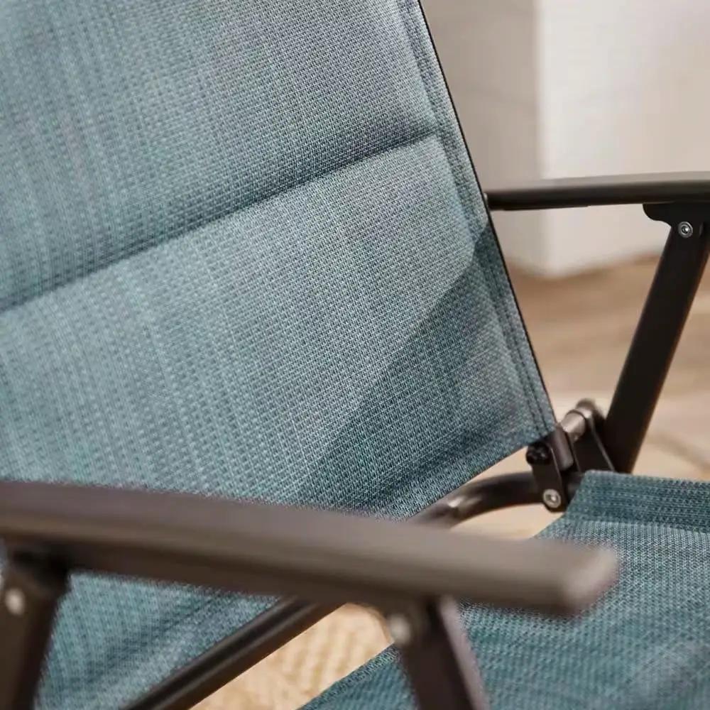 Set of 2 - Outdoor Folding Patio Dining Chair with Blue Denim Padded Seat by HomePacific
