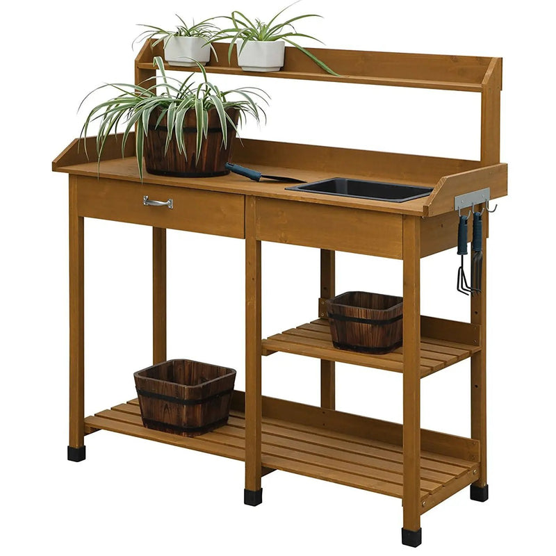 Wooden Potting Bench Work Table-sink Light Oak Finish by HomePacific