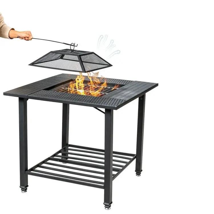 4 in 1 Square Fire Pit, Grill Cooking BBQ Grate, Ice Bucket, Dining Table by HomePacific