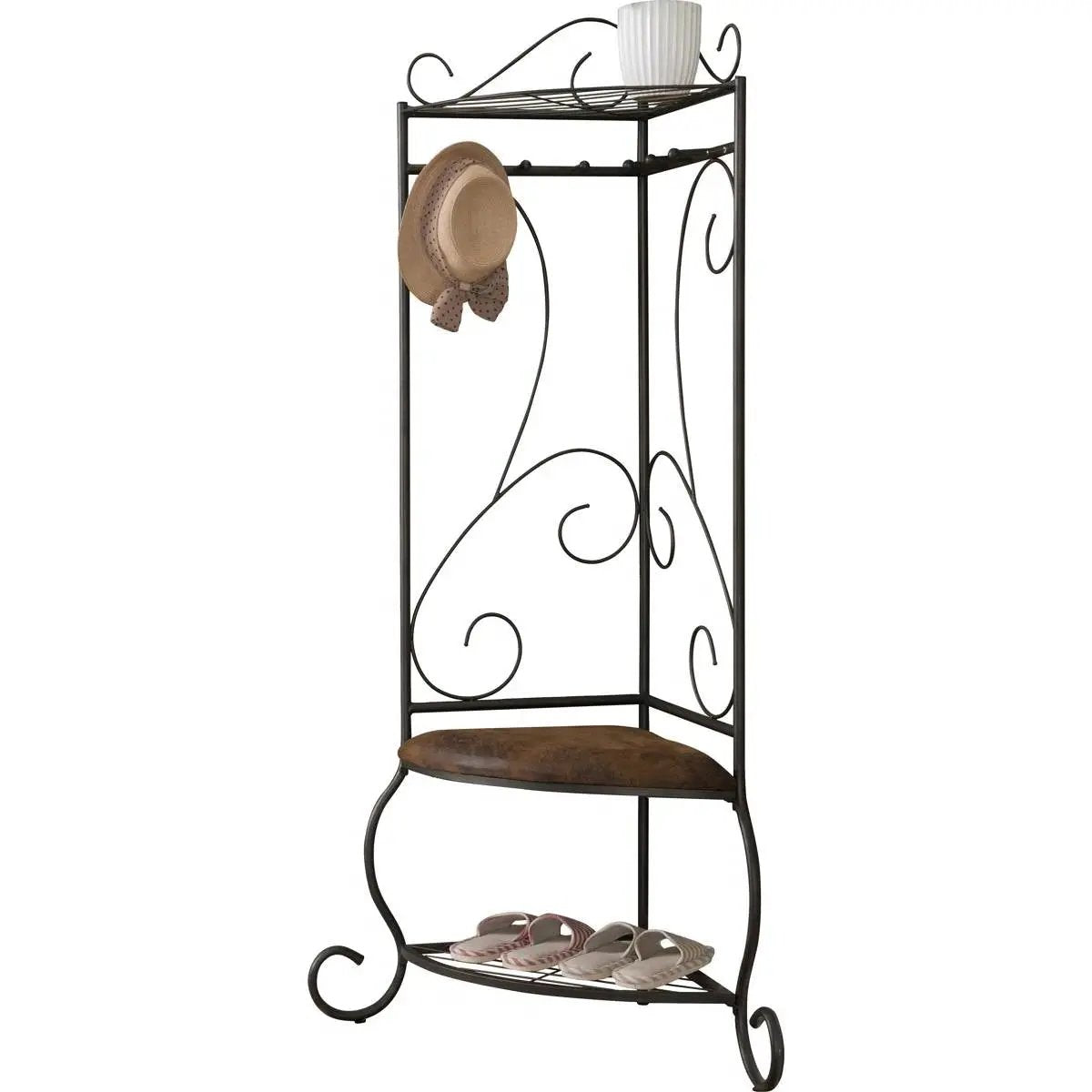 Corner Metal Hall Tree Entryway Coat Rack Upholstered Storage Bench Shoe Rack by HomePacific