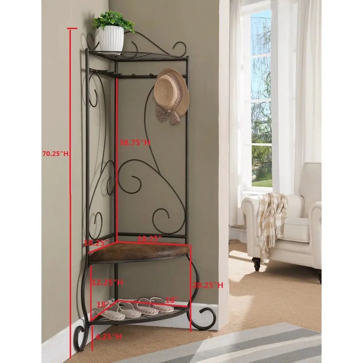 Corner Metal Hall Tree Entryway Coat Rack Upholstered Storage Bench Shoe Rack by HomePacific
