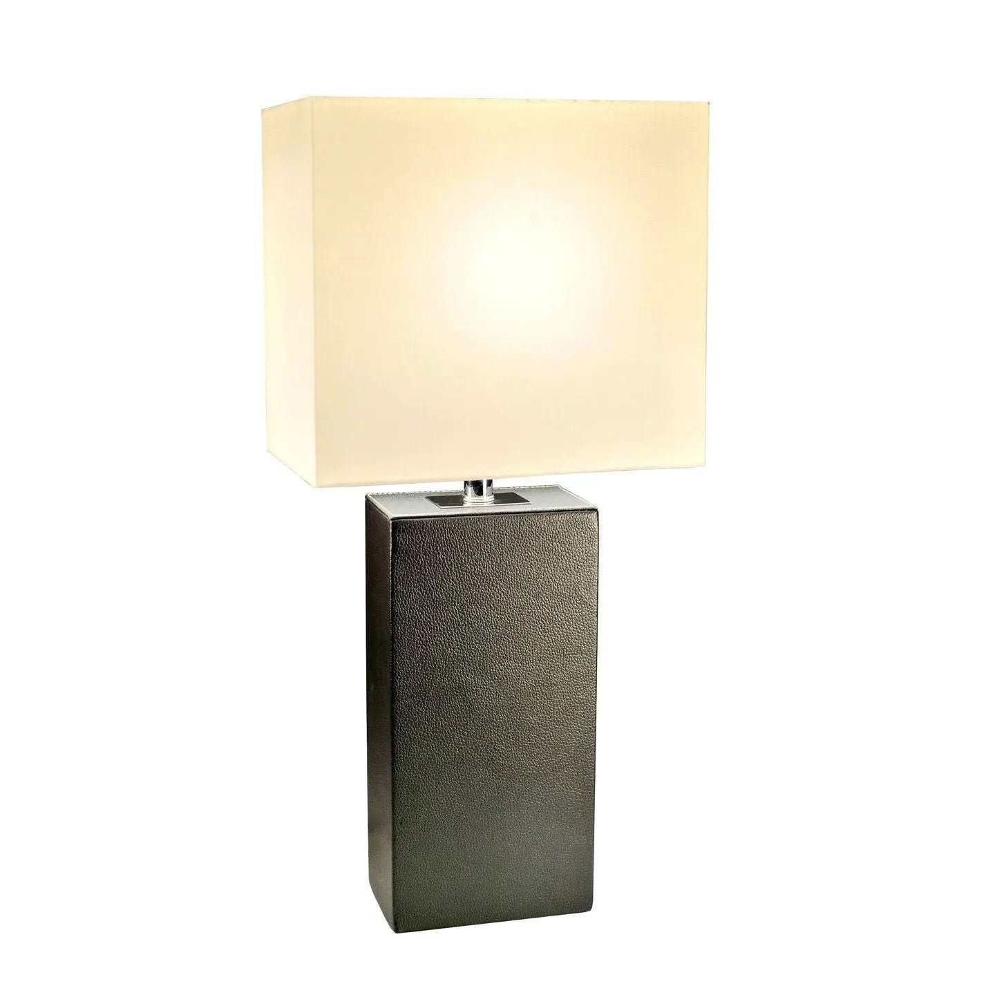 Contemporary Black Leather Table Lamp with White Fabric Shade by HomePacific