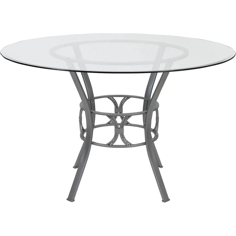 Round 48-inch Glass Top Dining Table with Matte Gold Metal Frame