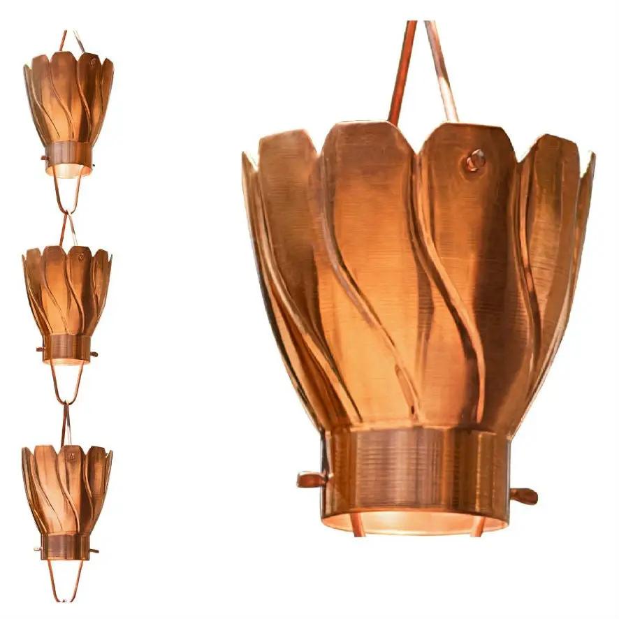Copper 8.5 Ft Floral Petal Cups Rain Chain by HomePacific