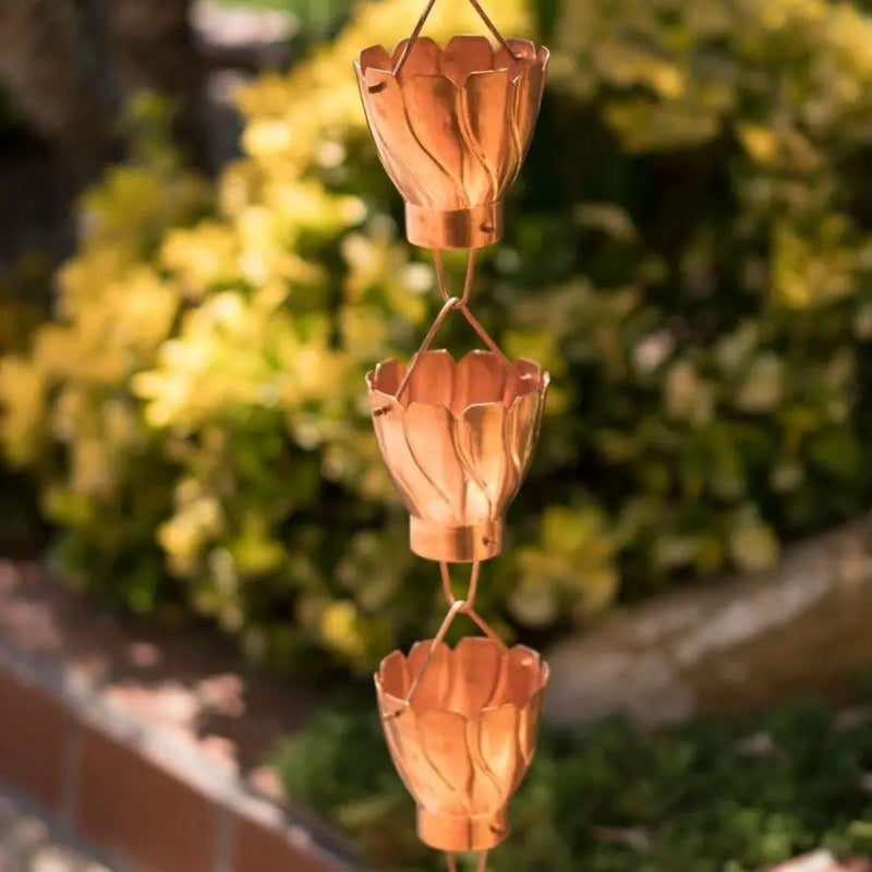 Copper 8.5 Ft Floral Petal Cups Rain Chain by HomePacific