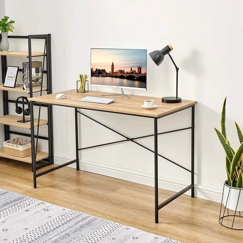 Modern Home Office Computer Desk Table with Black Metal Frame Wood Top in Oak by HomePacific