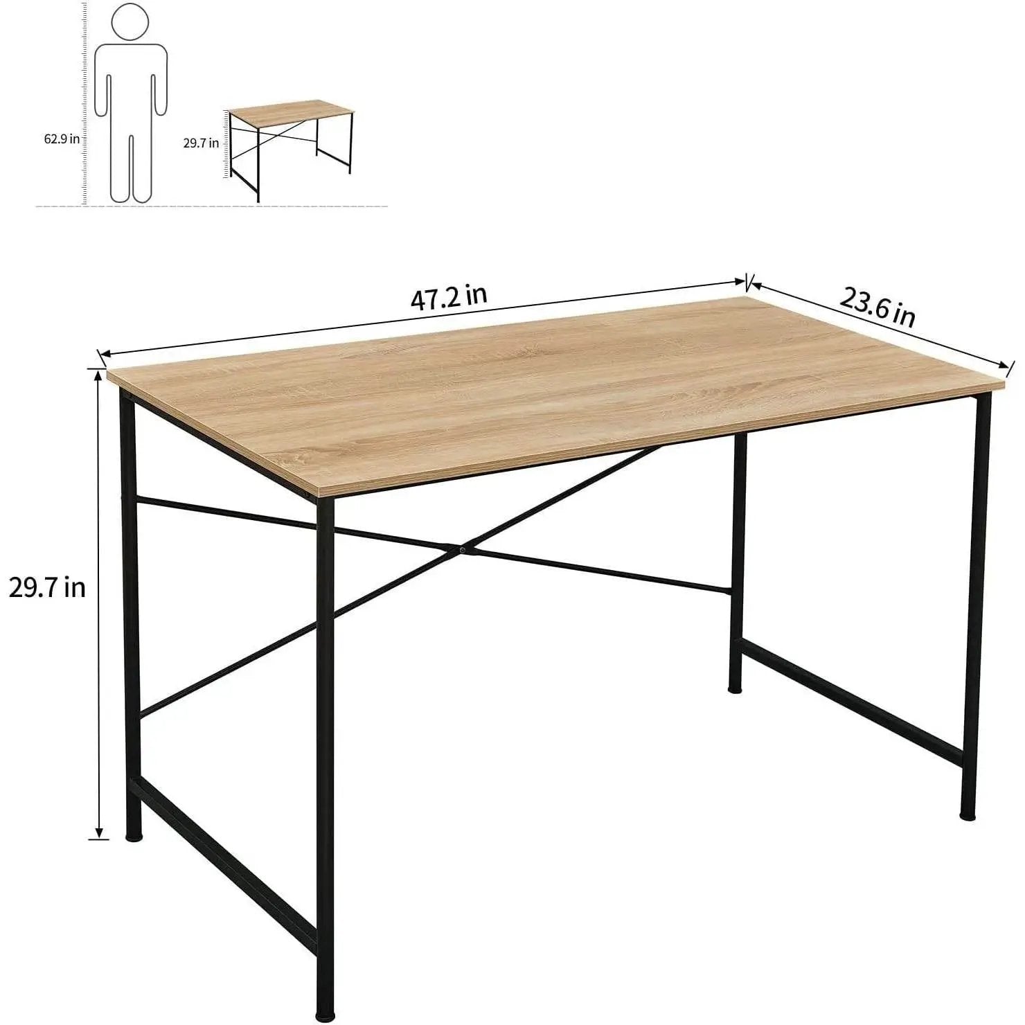 Modern Home Office Computer Desk Table with Black Metal Frame Wood Top in Oak by HomePacific