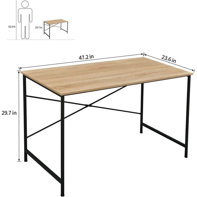 Modern Home Office Computer Desk Table with Black Metal Frame Wood Top in Oak by HomePacific