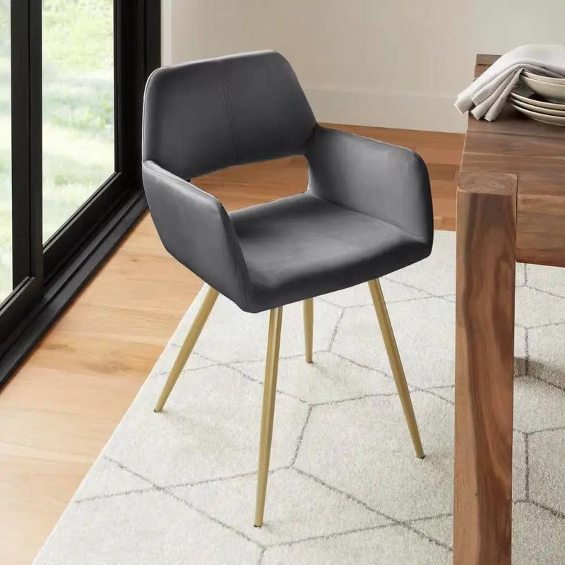 Set of 2 Modern Dark Grey Velvet Upholstered Dining Chair with Gold Metal Legs by HomePacific