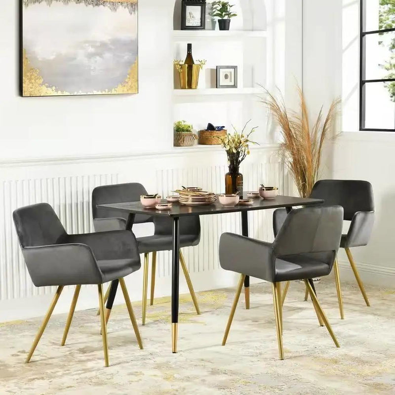 Set of 2 Modern Dark Grey Velvet Upholstered Dining Chair with Gold Metal Legs by HomePacific