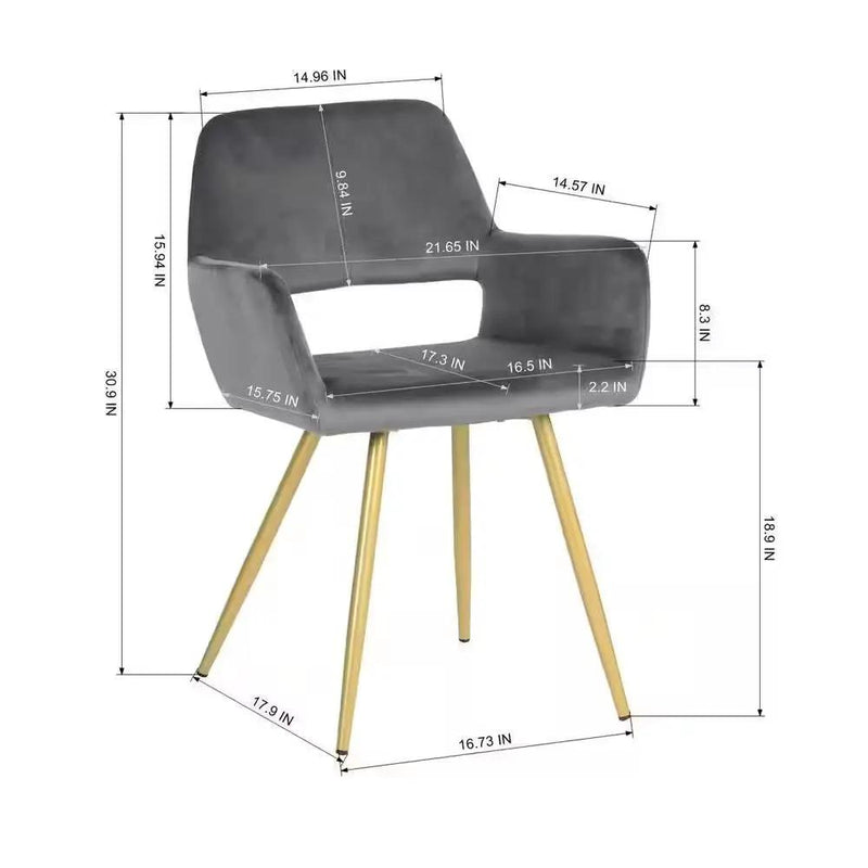 Set of 2 Modern Dark Grey Velvet Upholstered Dining Chair with Gold Metal Legs by HomePacific