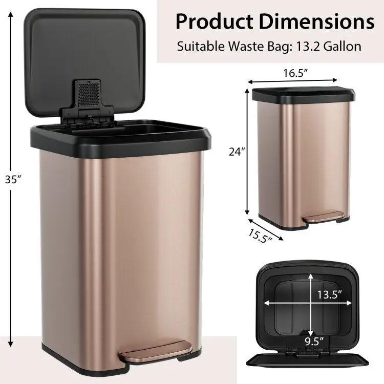 13-Gallon Copper Gold Stainless Steel Step Trash Can with Soft Close Lid by HomePacific