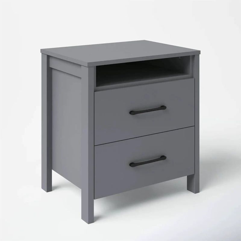 Modern 2-Drawer Bedside Table Nightstand with Open Shelf in Grey Wood Finish by HomePacific