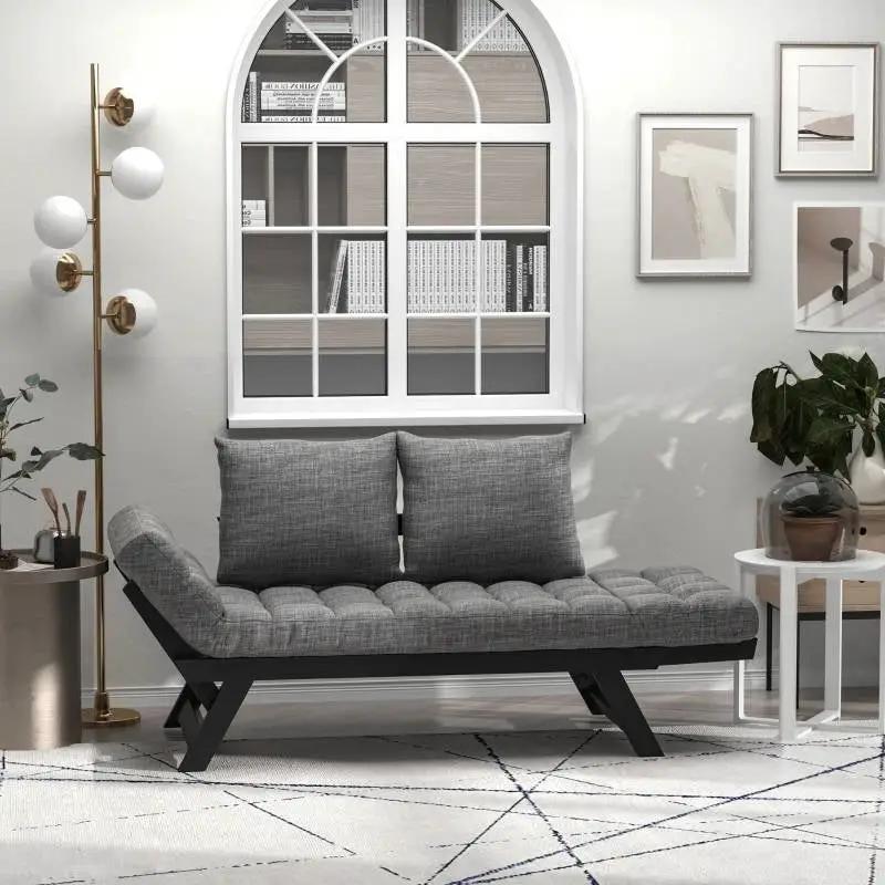 Charcoal/Black 3 In 1 Convertible Sofa Chaise Lounger Bed with 2 Large Pillows by HomePacific