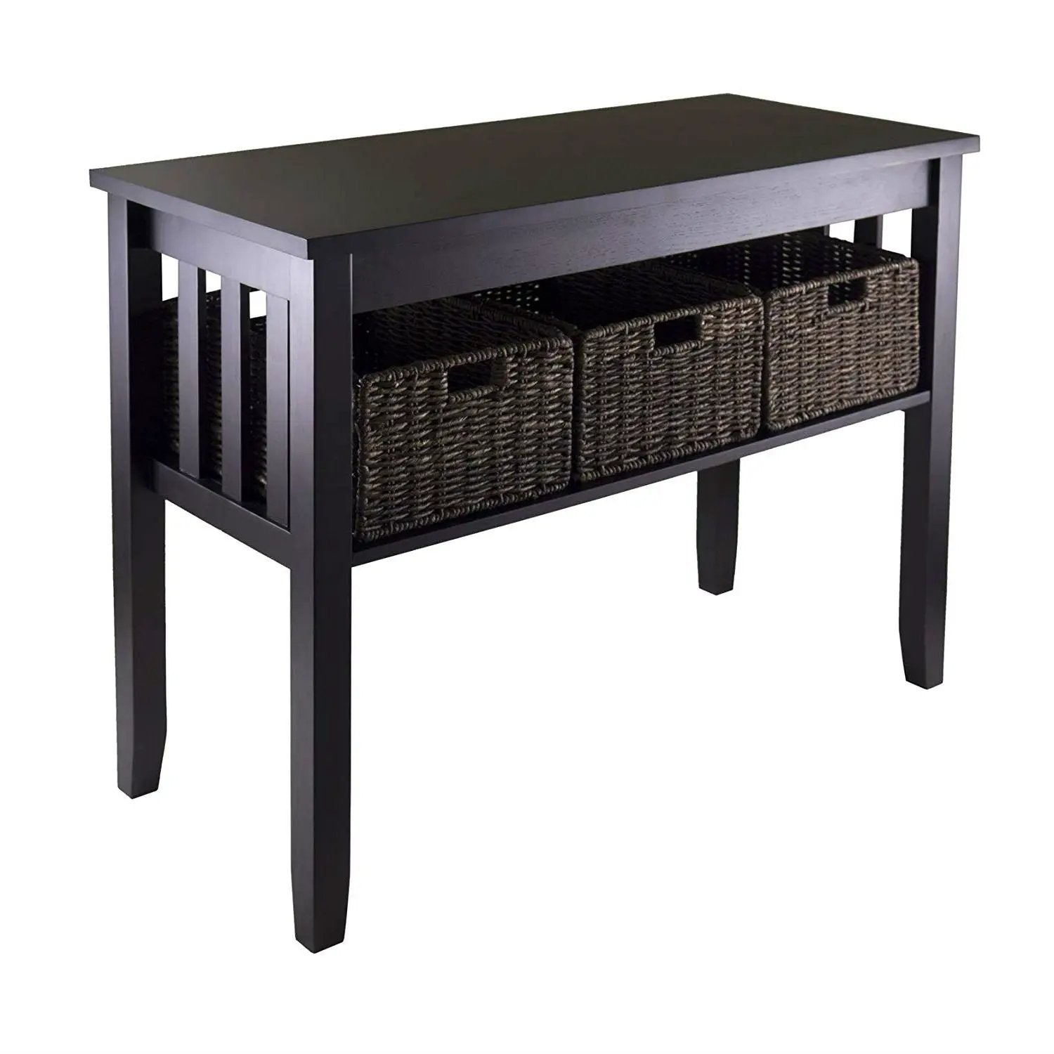 Espresso 2 Tier Entryway Hall Console Table with 3 Storage Baskets by HomePacific