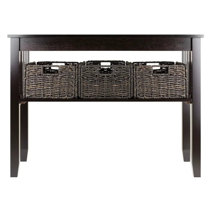 Espresso 2 Tier Entryway Hall Console Table with 3 Storage Baskets by HomePacific