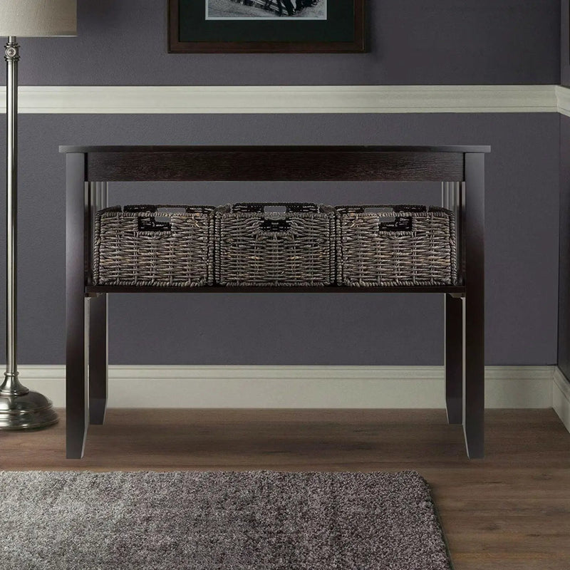 Espresso 2 Tier Entryway Hall Console Table with 3 Storage Baskets by HomePacific