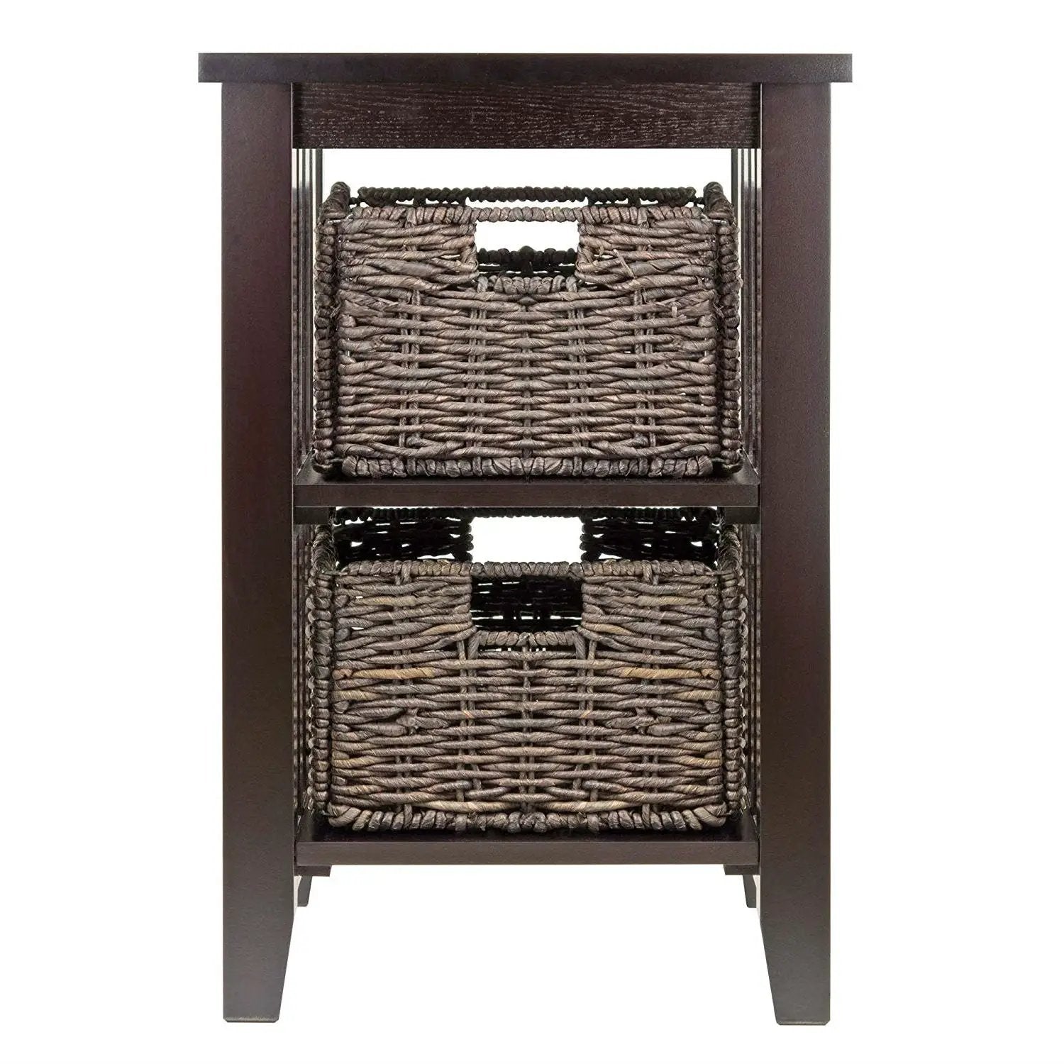 Espresso 3 Tier Bookcase Shelf Accent Table with 2 Small Storage Baskets by HomePacific