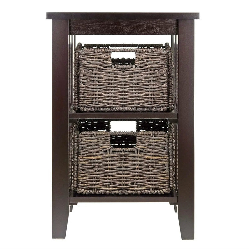 Espresso 3 Tier Bookcase Shelf Accent Table with 2 Small Storage Baskets by HomePacific