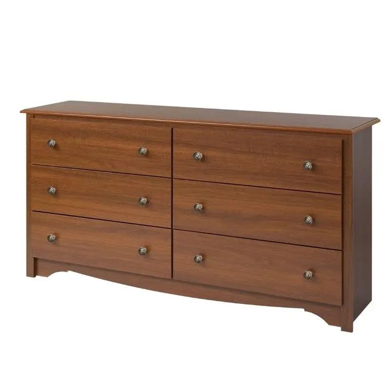 Bedroom Dresser in Medium Brown Cherry Finish with 6 Drawers and Metal Knobs by HomePacific