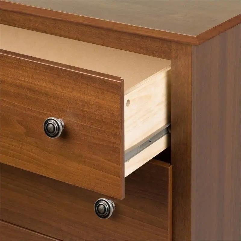 Bedroom Dresser in Medium Brown Cherry Finish with 6 Drawers and Metal Knobs by HomePacific