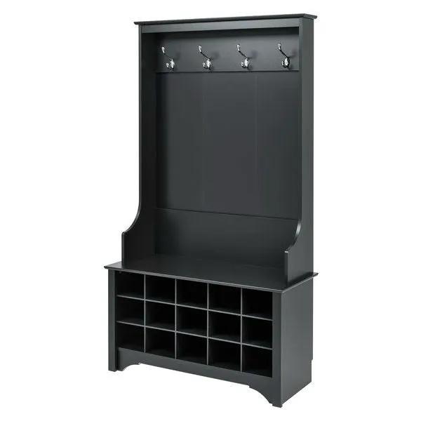 Black Entryway Hall Tree Shoe Cubbie Coat Rack by HomePacific