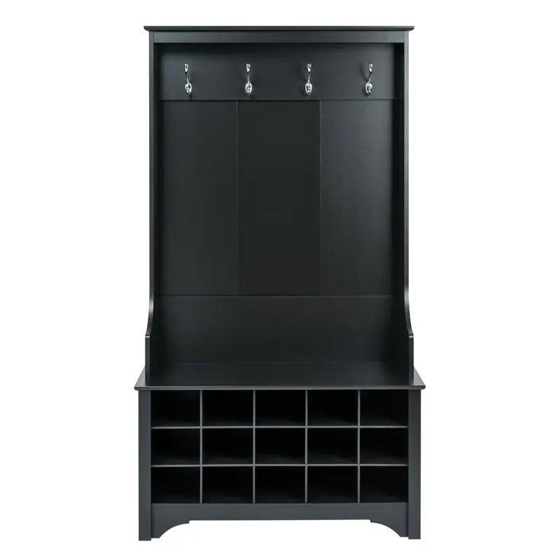 Black Entryway Hall Tree Shoe Cubbie Coat Rack by HomePacific