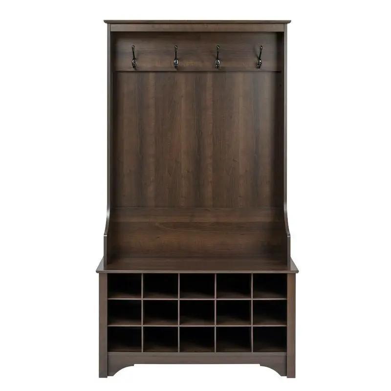 Dark Brown Entryway Hall Tree Shoe Cubbie Coat Rack by HomePacific