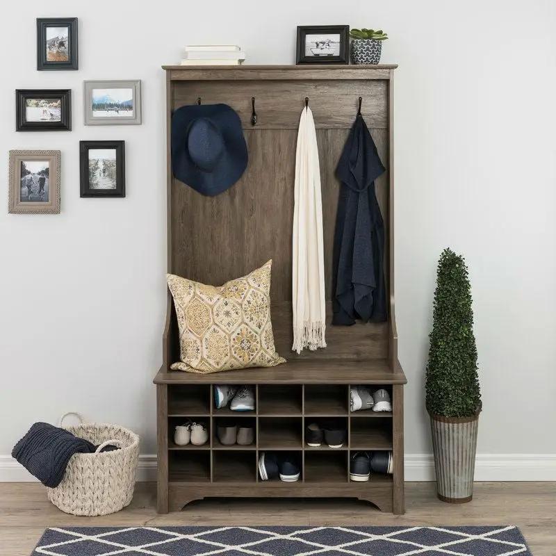 Grey Entryway Hall Tree Shoe Cubbie Coat Rack by HomePacific
