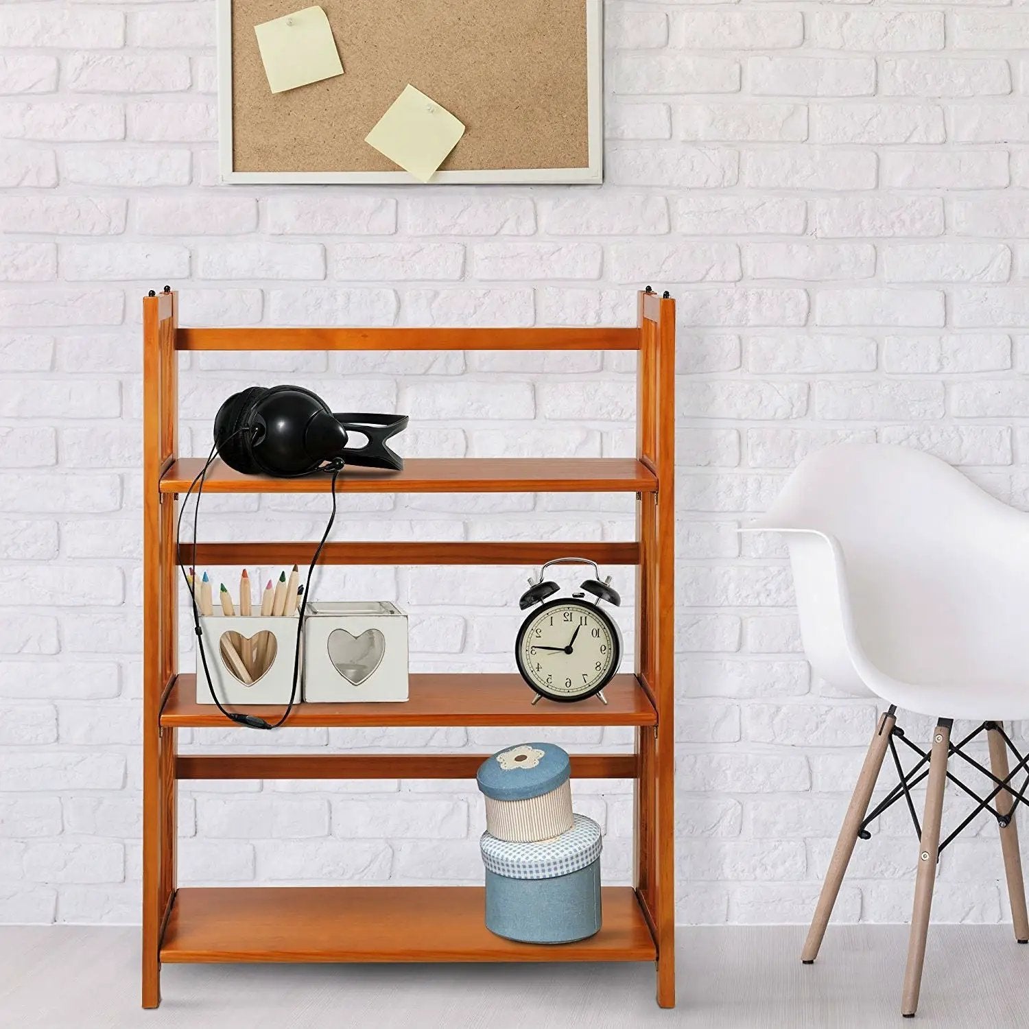 3-Shelf Folding Storage Shelves Bookcase in Honey Oak Finish by HomePacific