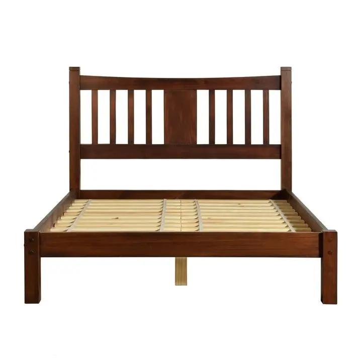 Queen size Solid Pine Wood Platform Bed Frame with Headboard in Cherry by HomePacific
