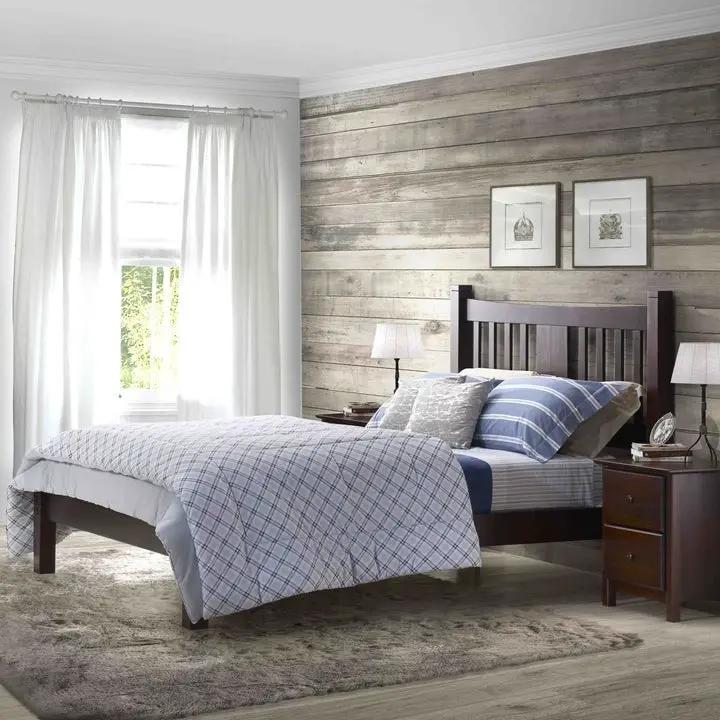 Queen size Solid Pine Wood Platform Bed Frame with Headboard in Cherry by HomePacific